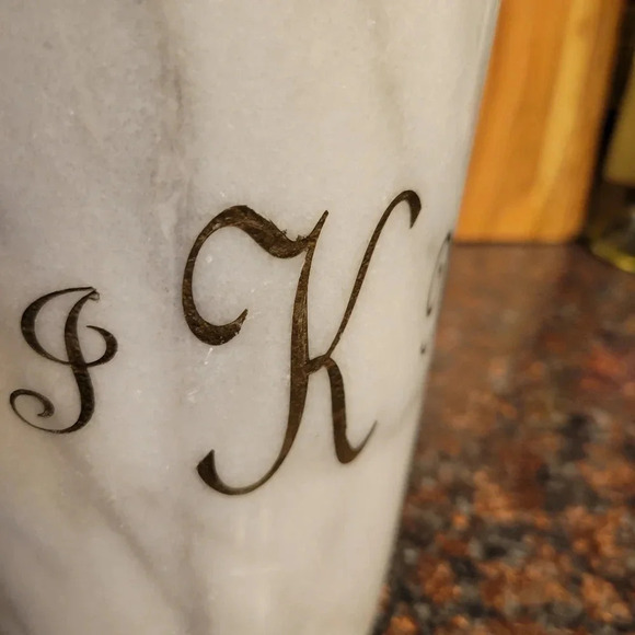 Genuine Marble Utensil Holder Crock Kitchen Modern Organic White Gray - Picture 3 of 6